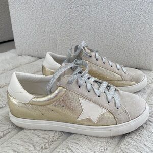 Stylish Women's Gold and Silver Sneakers